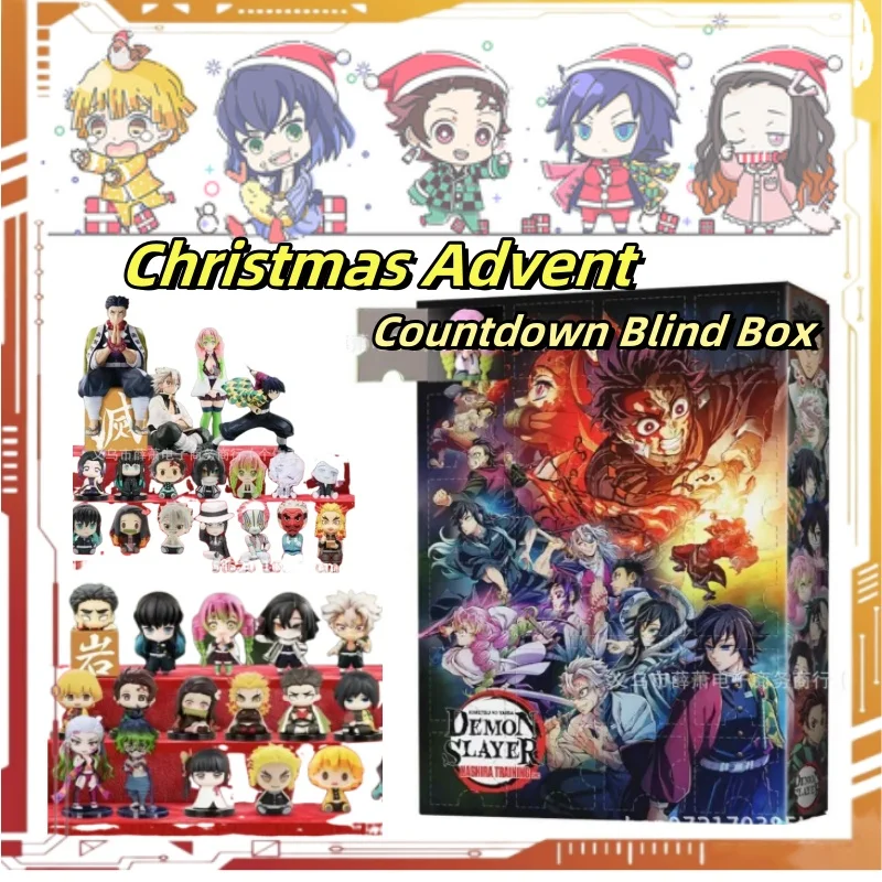 24PC Demon Slayer Cartoon Anime Action Figure Natale Calendario dell'Avvento Conto alla rovescia Cieco Scatola Anime PVC Modello Periferico Giocattolo Regali