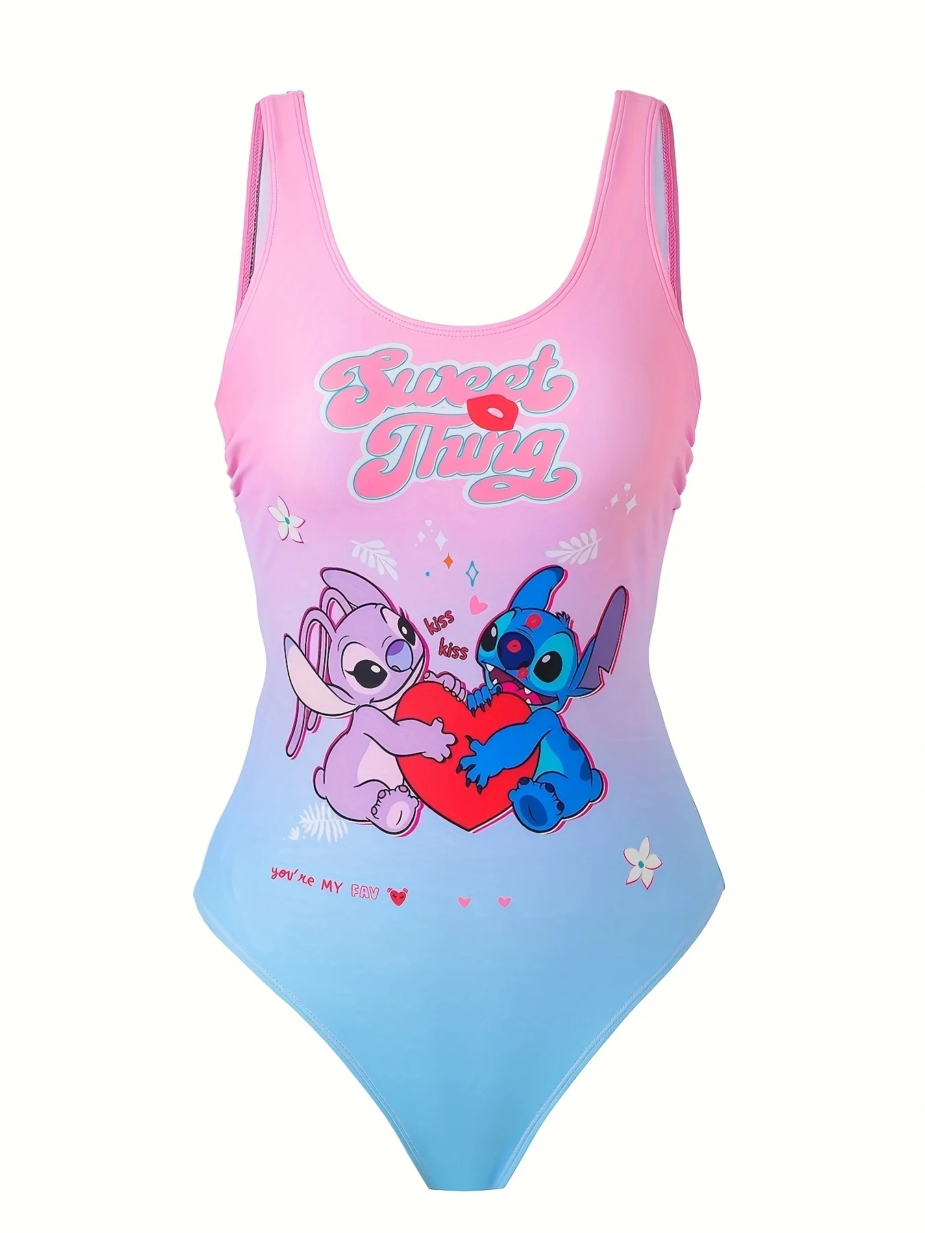 

Lilo & Stitch One-Piece Swimsuit Women Pink Blue Gradient Print Sweet Thing Bathing Suit Cute Cartoon Beachwear