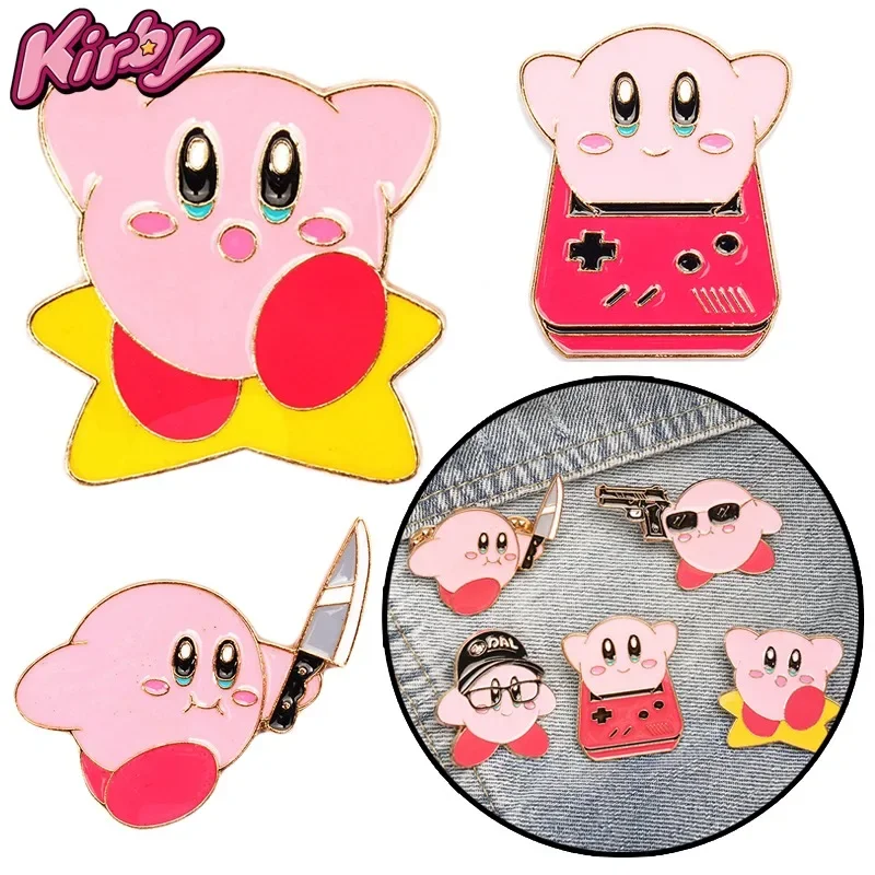 Cartoon Kirby Brooches Anime Lapel Pins Tinplate Badge for Children Bag Clothing Decoration Kids Brooch Jewelry Accessories