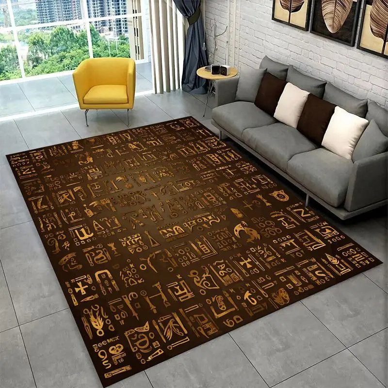 Retro Egyptian Mural Hieroglyphics Symbol Area Rug Non-slip Carpet for Bedroom Living Room Sofa Doormat Home Decor Floor Mat