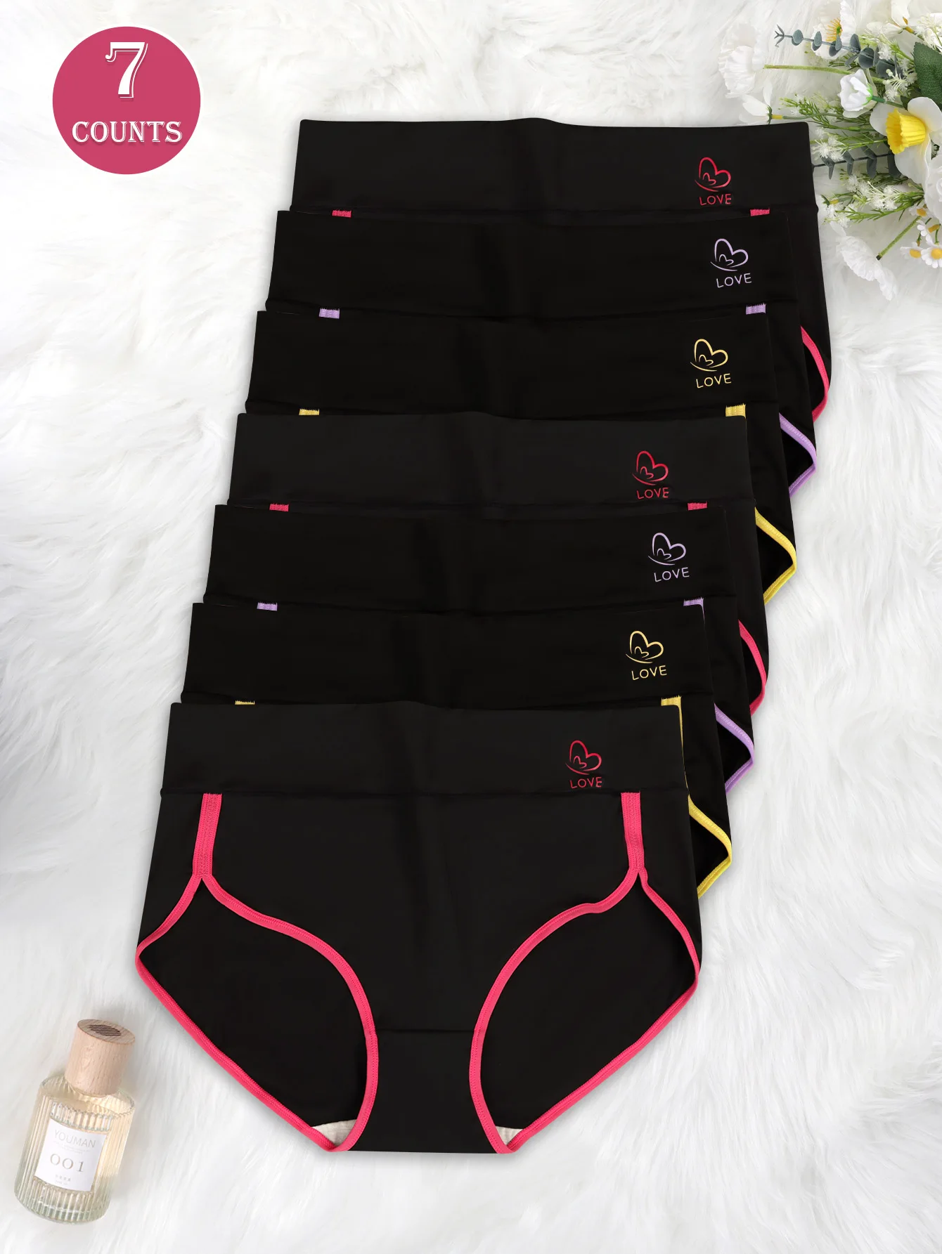 

7-Pack of Women's Underwear, High Waisted Tummy Control Underwear, Comfortable, Contrasting Colors, Tummy Control Waistband