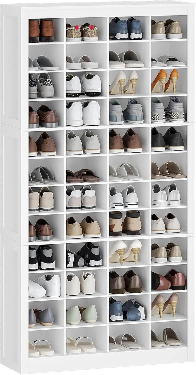 Shoe Storage Cabinet, 48 Pairs Free Standing Closet Organizer, 8.8 Inch Widened Cell Wood Shoe Organizer, 12 Tiers Vertical