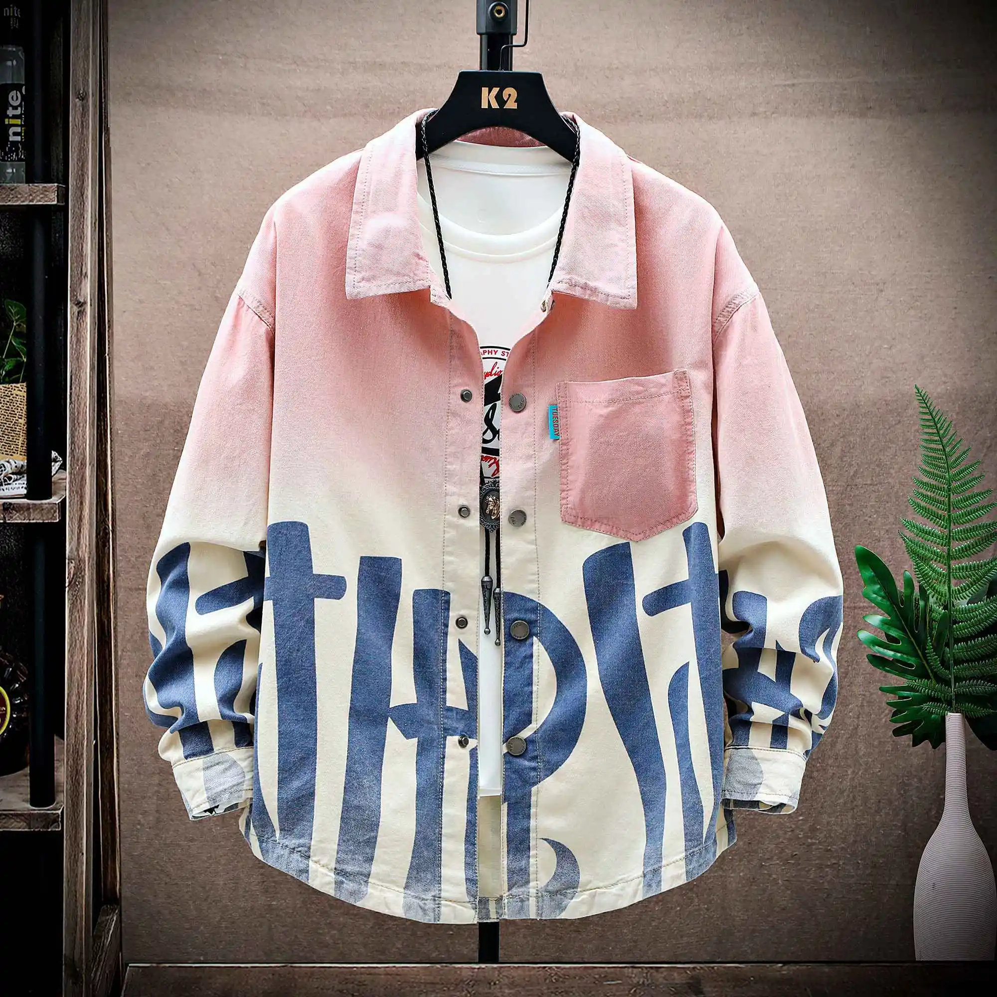 

Foufurieux Polo Neck Long Sleeve Shirt for Men Spring and Autumn Trendy Brand Handsome Printed Loose Casual Jacket Men Tops