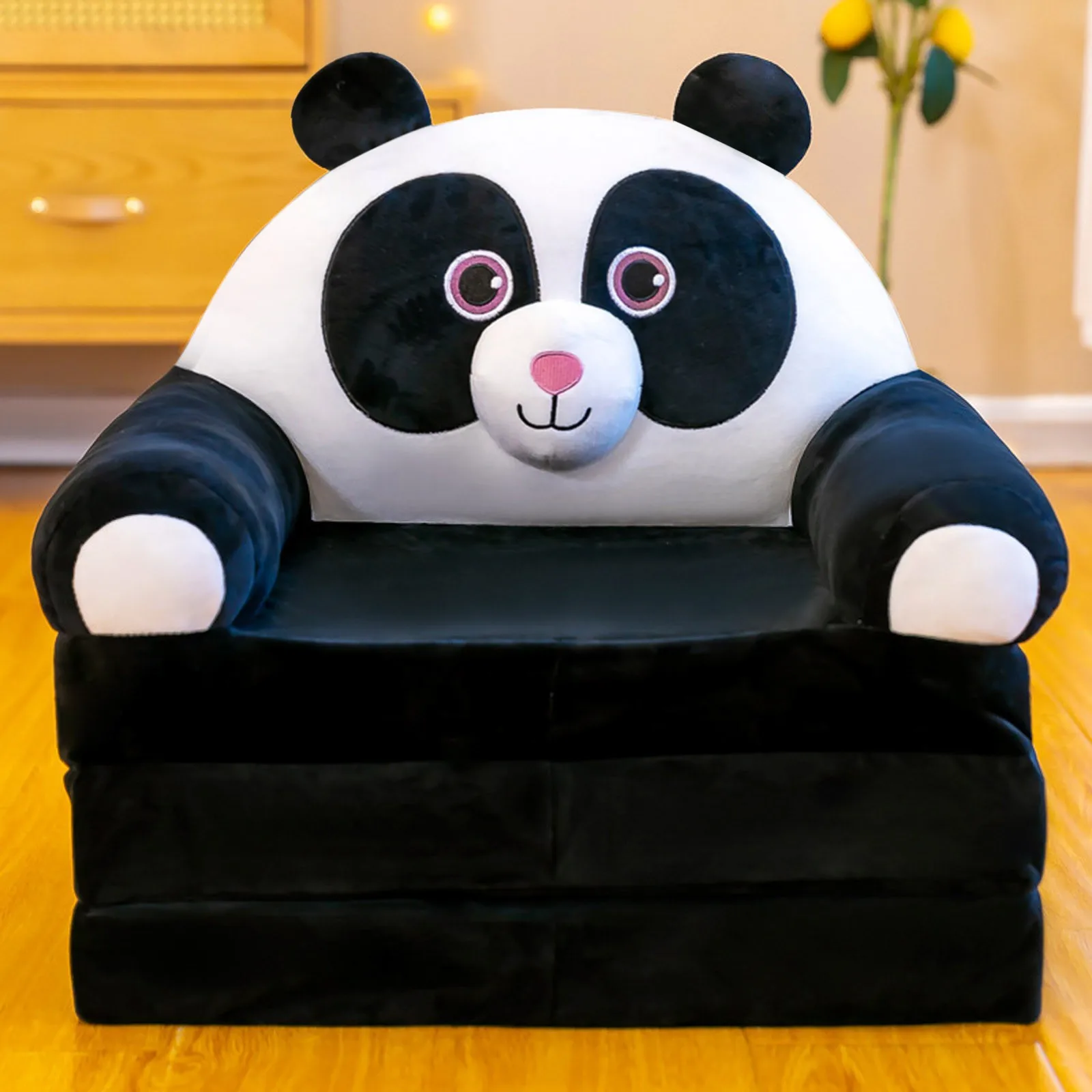 Children Flip Open Sofa Bed Cover Cute Cartoon Lazy Sofa Plush Foldable Kids Sofa Backrest Armchair 2 In1 Foldable Children Sofa