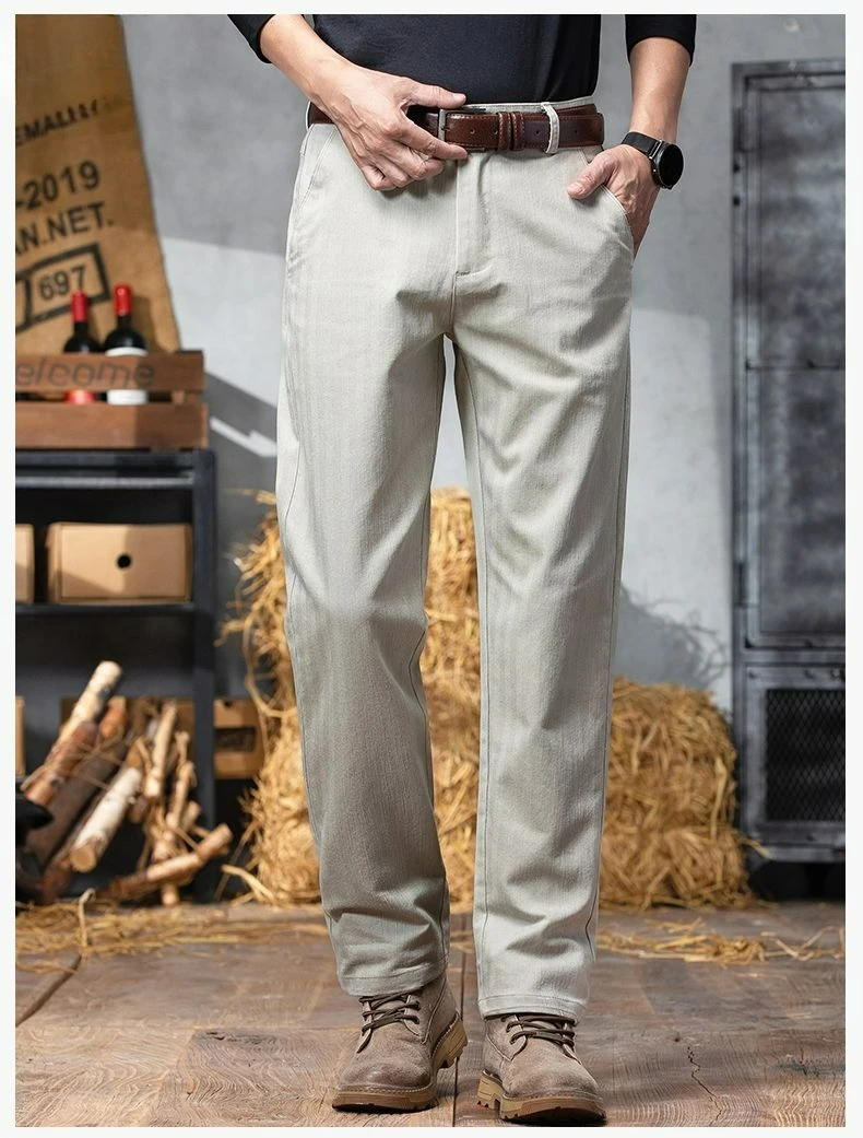 Herbst-Winter Herren Einfarbige Lässige Baumwollhose Dehnbare Anzughose Formelle Business-Baggy-Hose Klassische Schwarze Marineblaue Hose – Detail 16