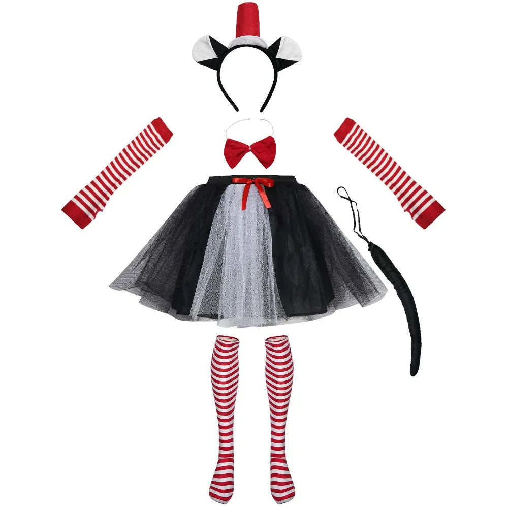 

Cat Ears Cosplay Costume Red Black Stripe Cat Suit Stove Hat for Women Girls Skirt Halloween Carnival Party Clothes Role Play