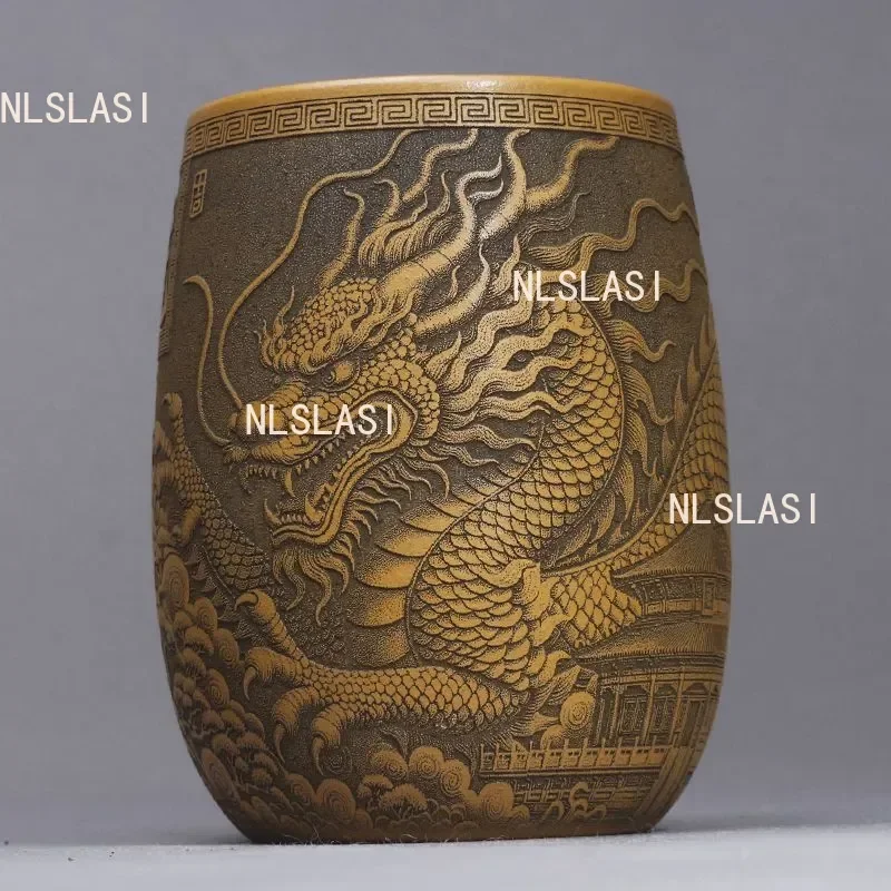 180ml Yixing Carved Dragon Tea Cup Large Capacity Tea Cup Home Master's Cup Chinese Purple Clay Tea Cups Drinking Utensils