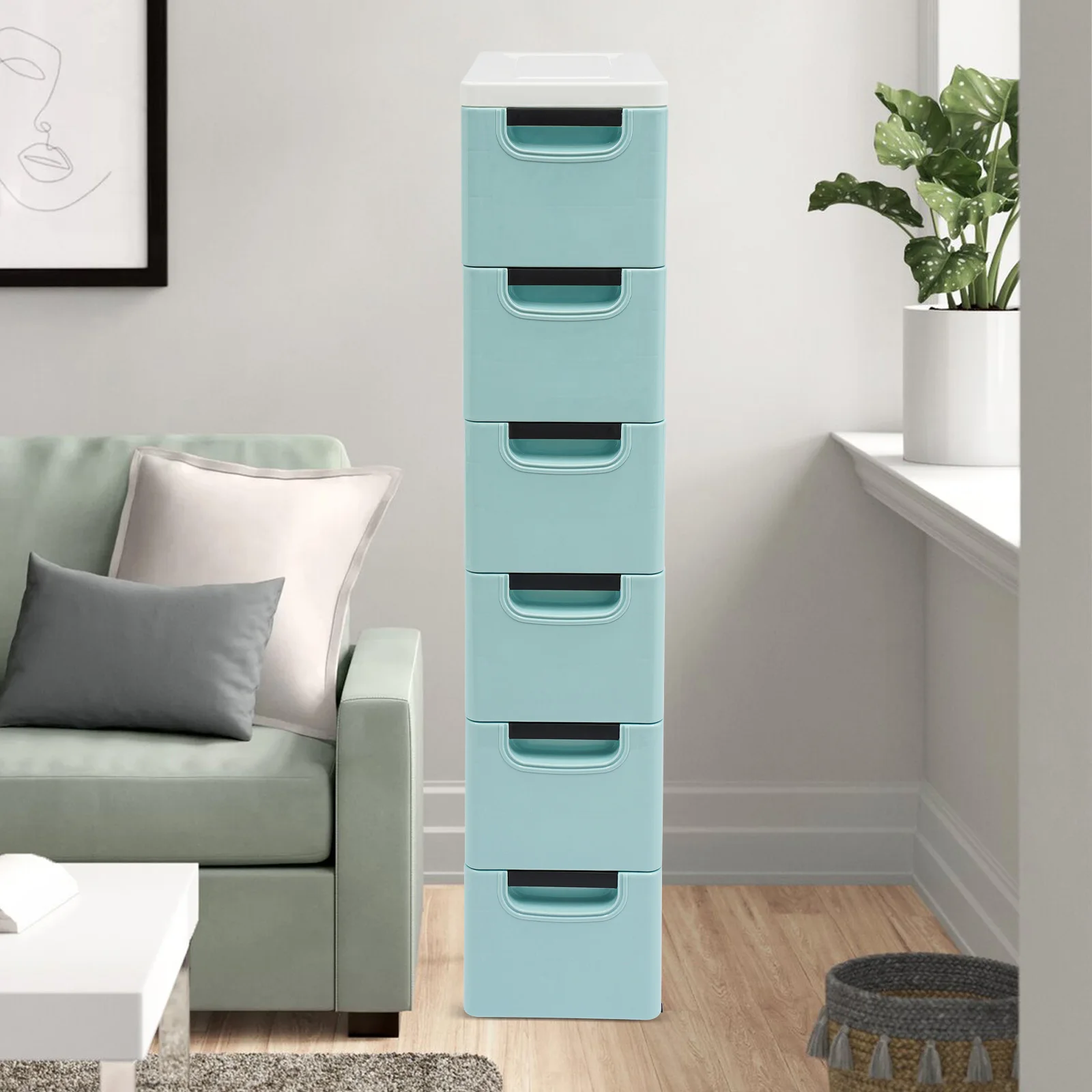 

6-уровневый высокий шкаф-органайзер с 6 ящиками, тонкий узкий дизайн для небольших помещений, шкафа, спальни, кухни, ванной комнаты