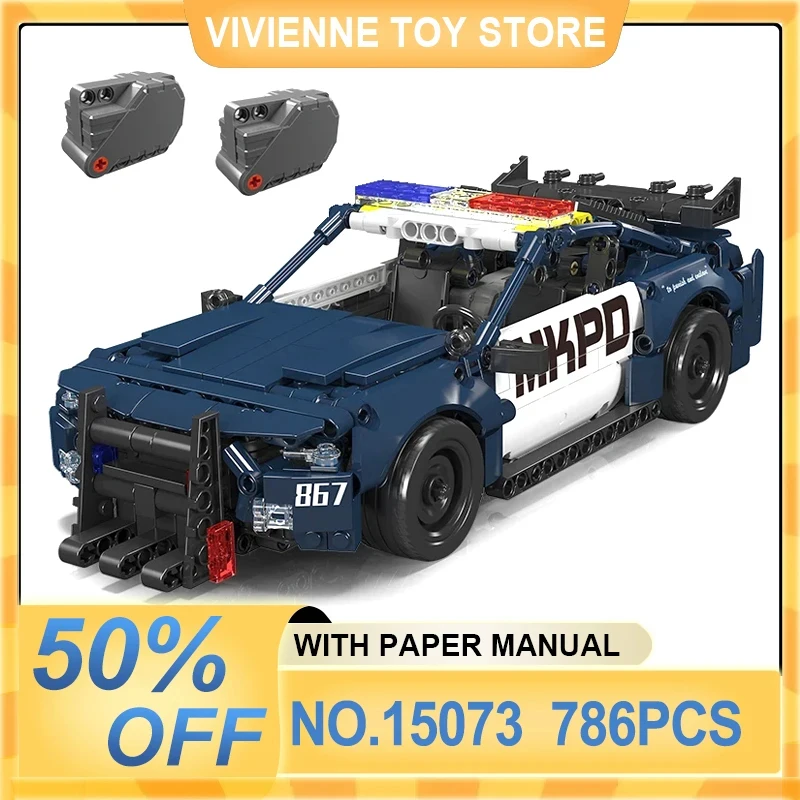 

Конструктор Mould King 15073 MOC: Технические модели автомобилей, полицейская машина с функцией отката, набор для сборки, игрушка для самостоятельной сборки, подарок на Рождество для детей