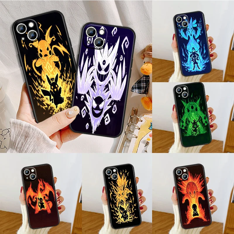 

Pokemon Cool Pikachu For Apple iPhone 16 15 14 13 12 mini 11 XS XR X 8 7 Pro Max Plus Black Silicone Phone Case Funda Soft Cover