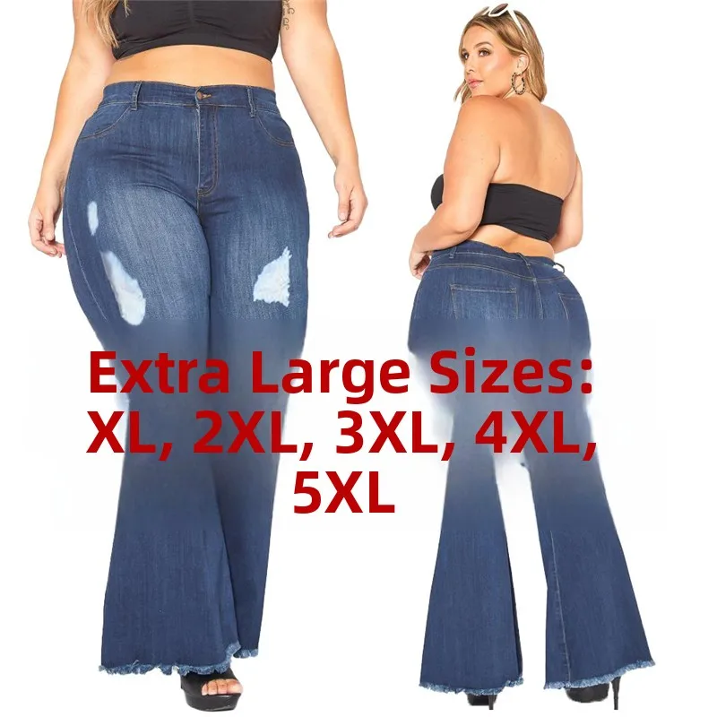 Celana Jeans Kasual Wanita Ukuran Besar XL5XL Celana Jeans Wanita Ukuran Besar Model Micro Flared Pinggang Tinggi Celana Panjang Vintage Waed