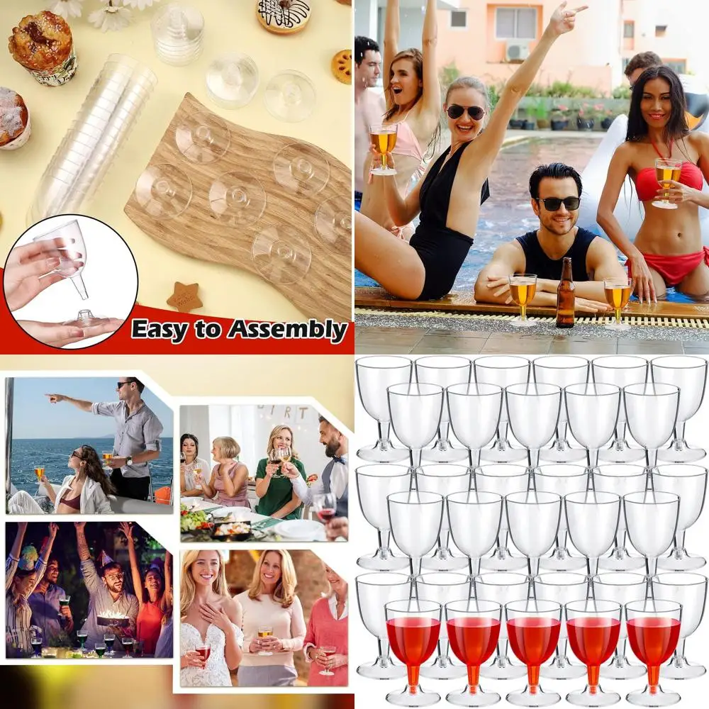 

6 унций (177 мл) прозрачные пластиковые бокалы для вина на ножке, 200 штук, одноразовые стаканы для свадеб, дней рождения и вечеринок