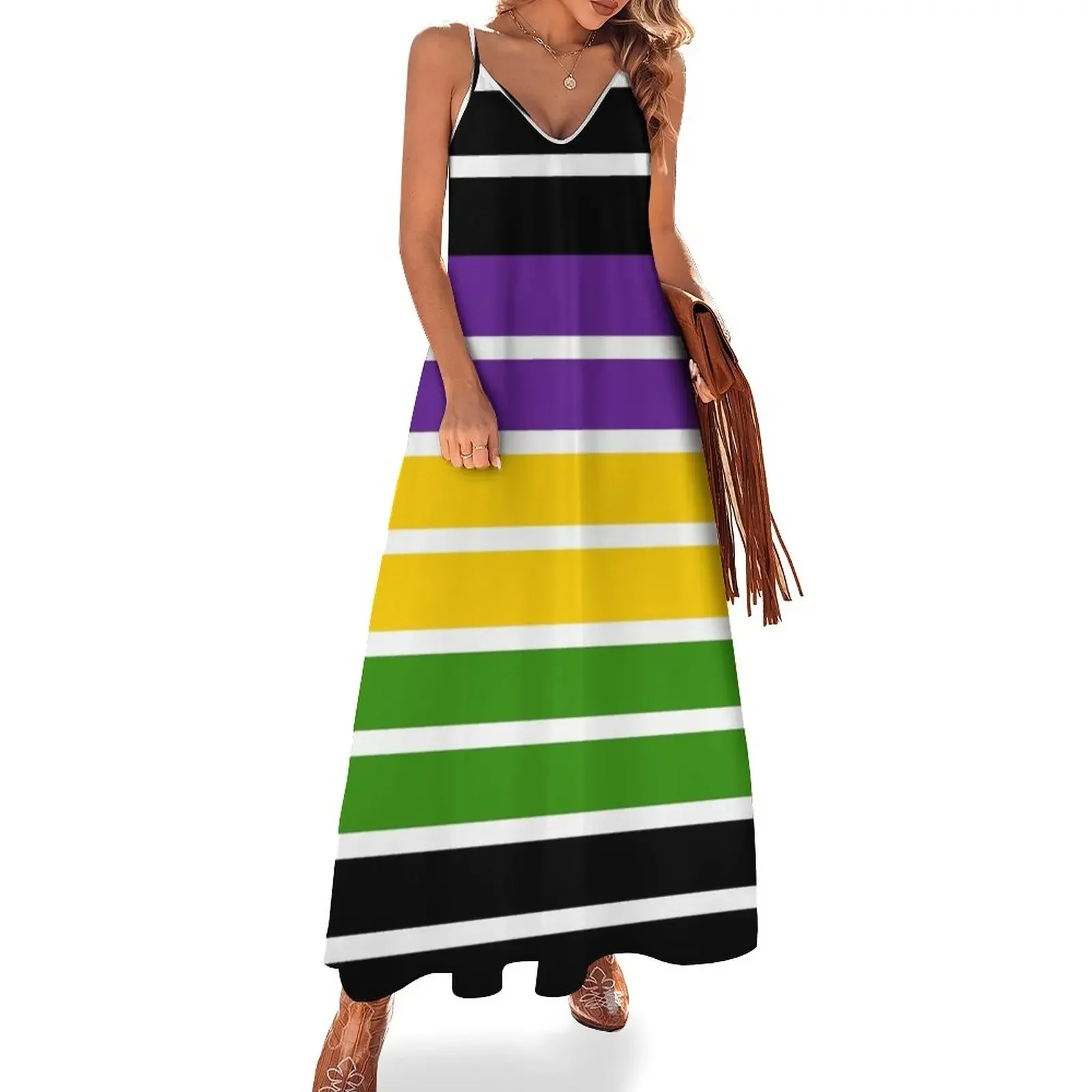 Mardis Gras Colors Sleeveless Dress birthday dress for women Women's evening dress