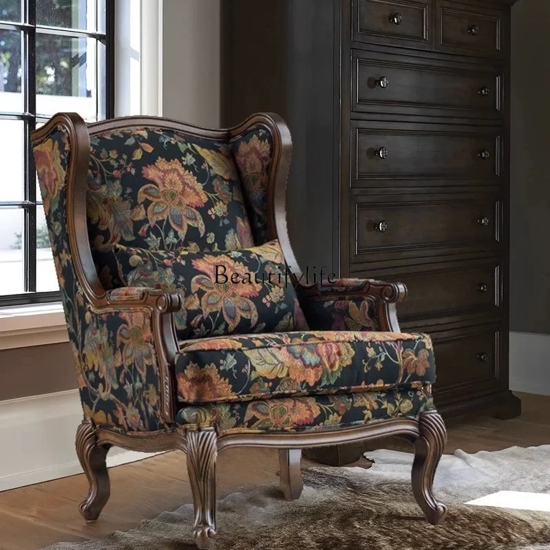 

2 yj15 American solid wood sofa chair living room single sofa medieval leisure chair can be customized