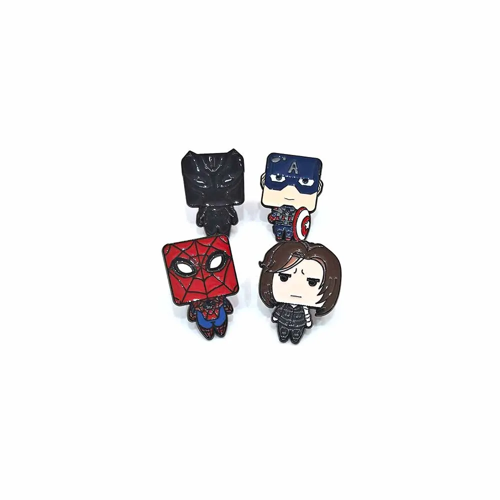 Marvel Superhero Cartoon Lapel Pins Cute Spiderman Black Panther Metal Badges for Backpack Jewelry Avengers Anime Brooches Gifts