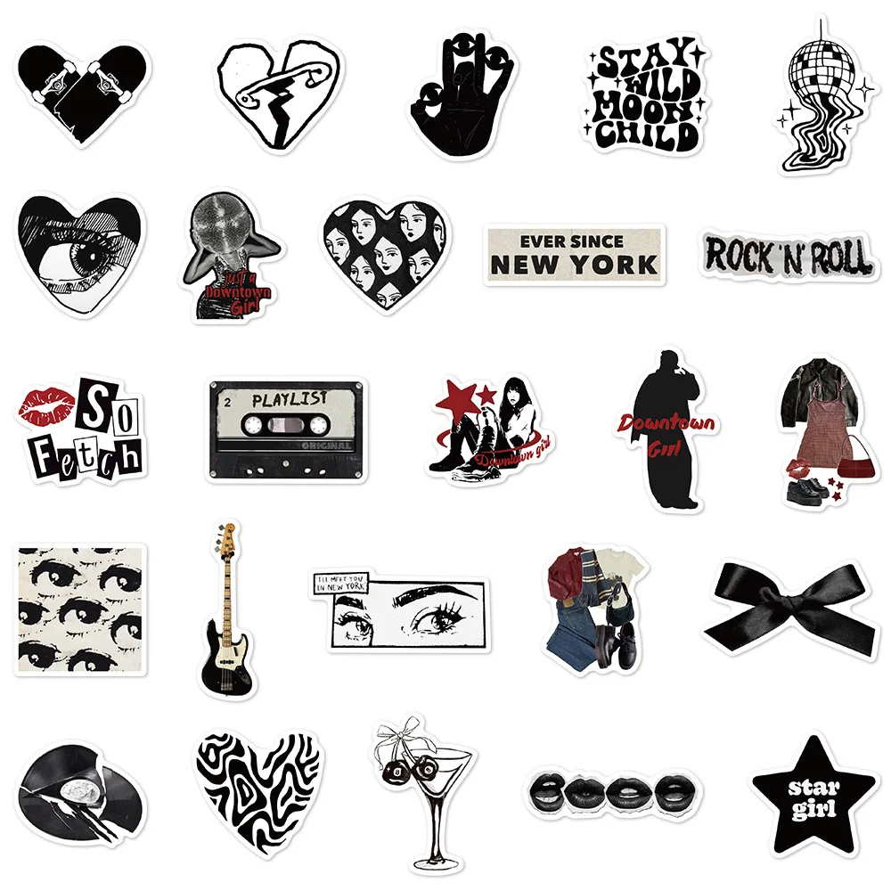 10/30/50PCS Black and White Style Stickers Cool Y2K Graffiti Sticker DIY Toy Cartoon Decoration Luggage Laptop Guitar Car Bike