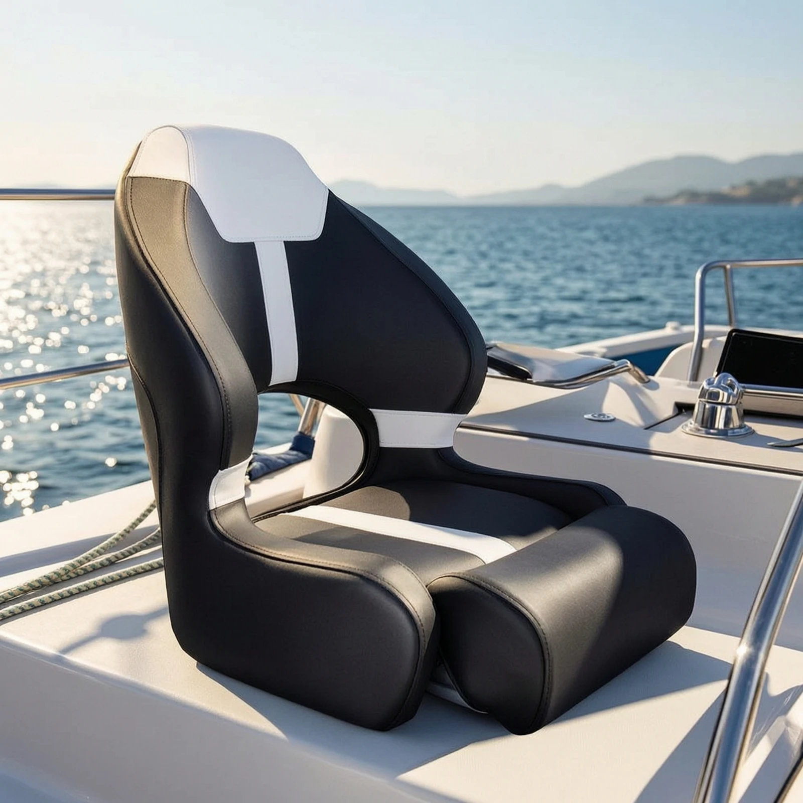 Boat Seat with Leg Support Marine-Grade High Back Boat Seat Waterproof Padded for Captains, Steering Station