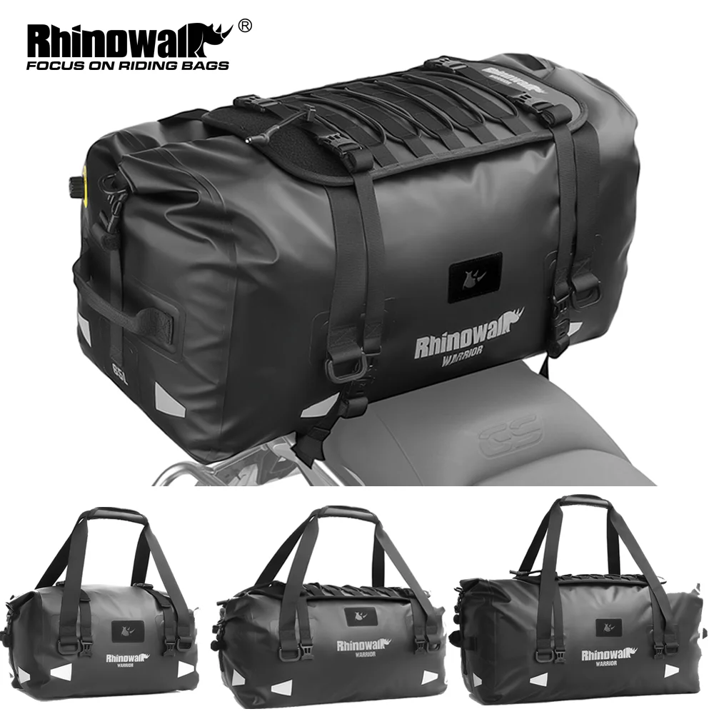 

Сумка на заднее сиденье мотоцикла Rhinowalk, водонепроницаемая сухая светоотражающая сумка для хвоста, 20 л/40 л/65 л с расширительной панелью MOLLE, рюкзак с воздушным клапаном