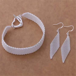 Hot Street Fashion 925 Sterling Silver Net Chain Bracelets Earrings For Women Jewelry Sets Designer Party Wedding Holiday Gifts