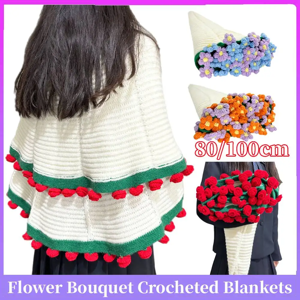 

Вязаный плед-букет из цветов: мягкий и легкий, для декора дома, на День рождения, свадьбу, День святого Валентина