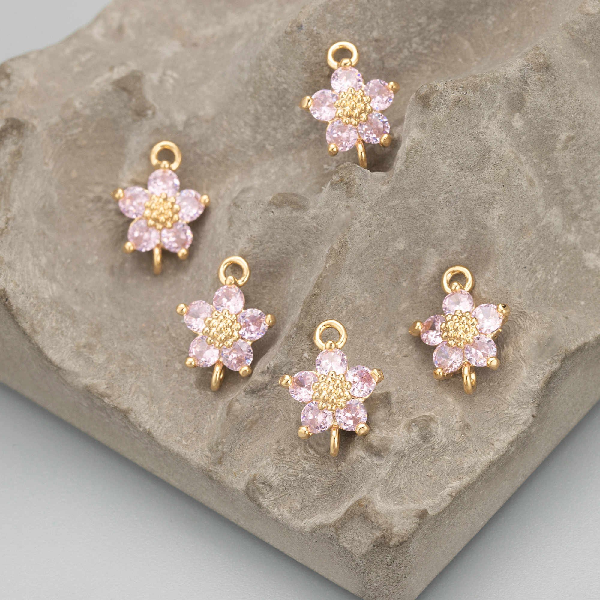 GUFEATHER MD03,jewelry accessories,18k gold plated,copper,zircons,flower shape,charms,jewelry making,diy pendants,10pcs/lot