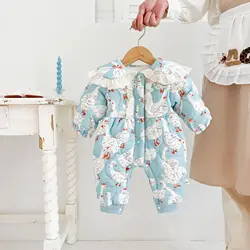 2024 Winter Newborn Baby Thickened Jumpsuit Female Baby 0-2 Years Old Going Out and Onepiece Fashion Baby Clothing