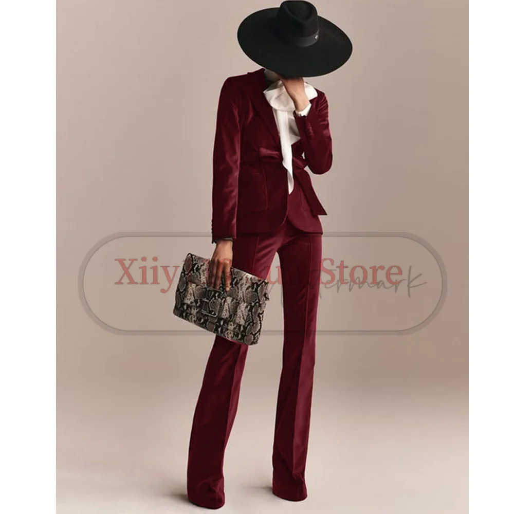 

Women's Suits New Women's Luxury Velvet Two-piece Commuting Wear Single-breasted Suit Woman Clothing Groups of Pant Sets Pants