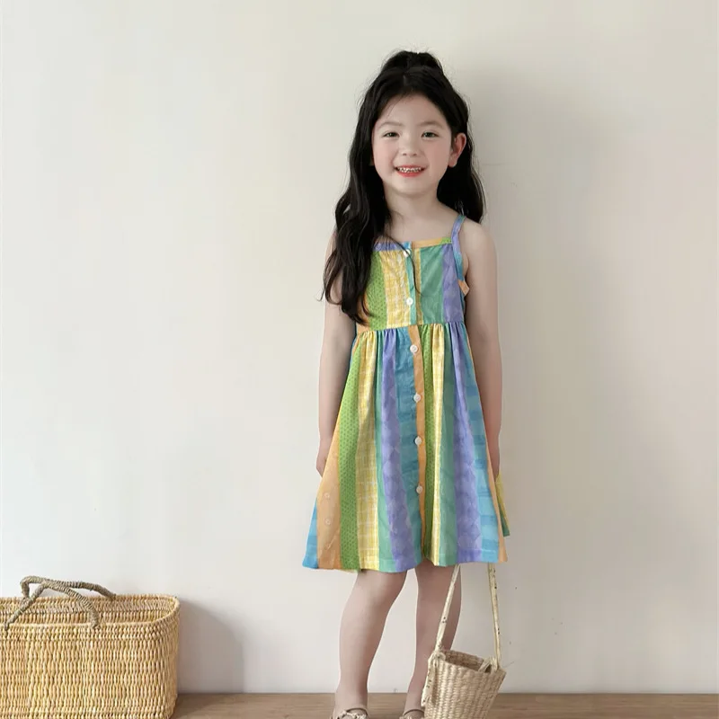 

Children's Clothing Girls Contrasting Color Dress 2025 Summer New Cotton Suspender Skirt Baby Fashionable Skirt