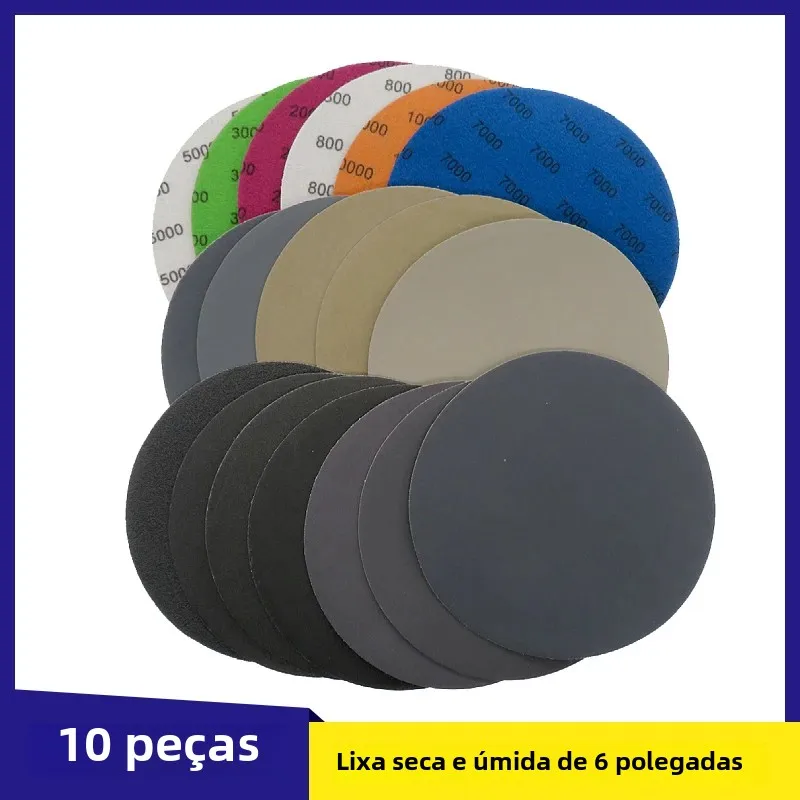 6 Polegada discos de lixamento de gancho e laço à prova dwaterproof água 60-10000 grão reunindo lixa 150mm para polimento de moedor seco molhado, 10 peças