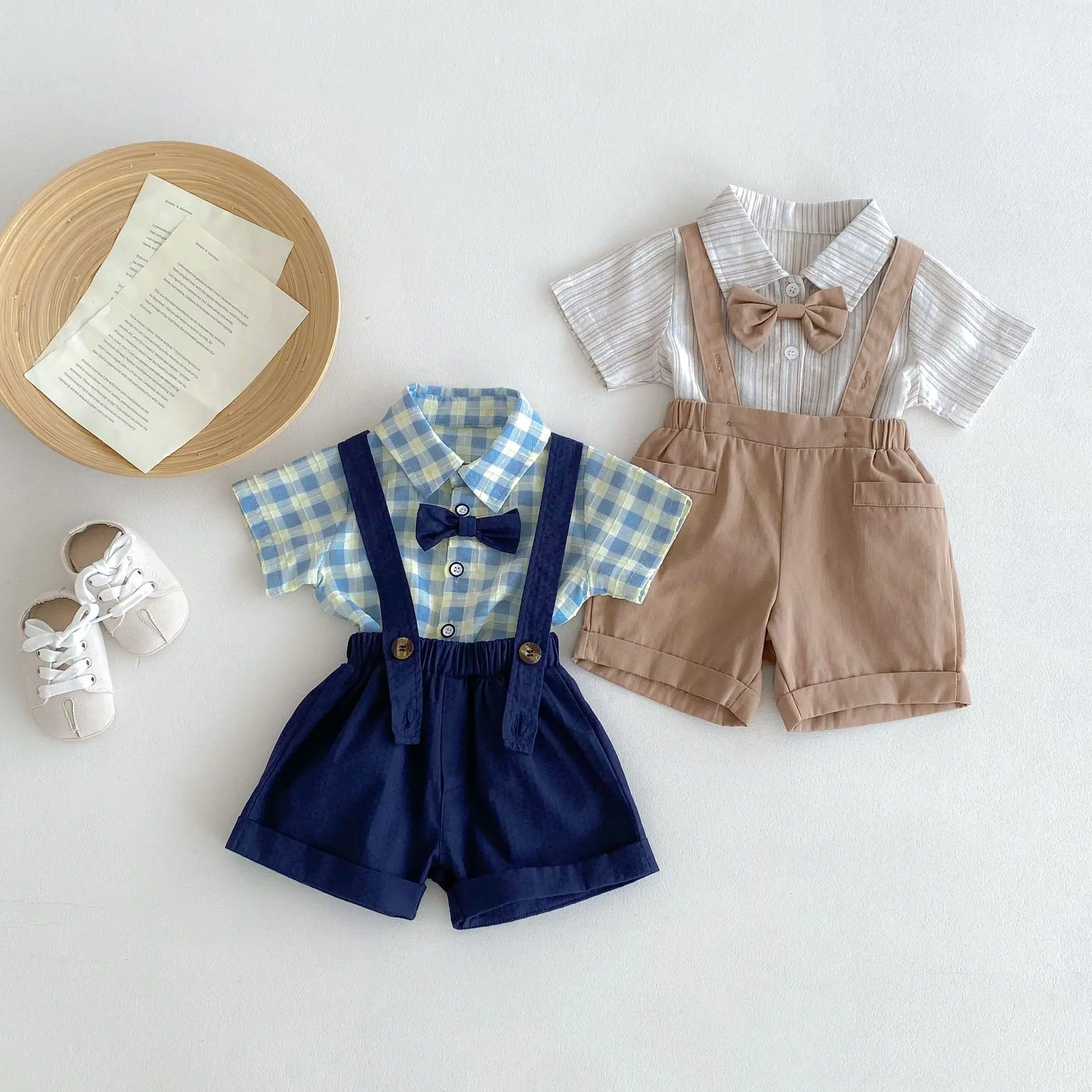 

Baby Boy Little Gentleman Suit Two-piece Shirt Overalls Suit Spring and Summer Baby Boy Trendy Casual Suit
