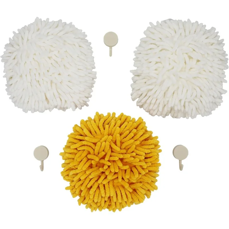 Toallas de mano de microfibra - Juego de 3 toallas de mano esponjosas con gancho de pared - Puffs de secado rápido y fácil