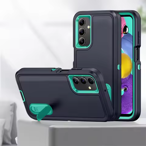 3IN1 Hybrid Shockproof Armor Case For Samsung S25 S24 S23 Ultra S22 Plus FE A53 A54 A15 A14 A13 A03S Matte Folding Stand Cover