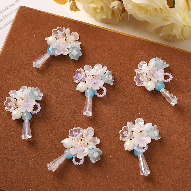 Cluster Glass Beads Flower String Beaded Button 8pcs Wholesale New Seaweed Bead Chain Shoe Buckle Hole DIY Accessories