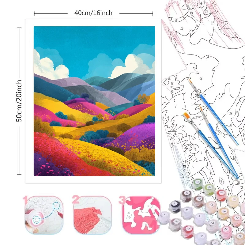 Paint By Numbers Bright Wildflowers on The Hill Painting By Numbers on Canvas Coloring By Number for Adults Paint Digital Art