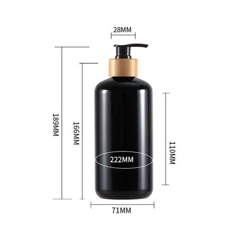 500ML Bamboo Pump Dispenser Bathroom Dish Soap Round Shoulder Bottle Lotion Refillable Shower Gel Liquid Frosted Container