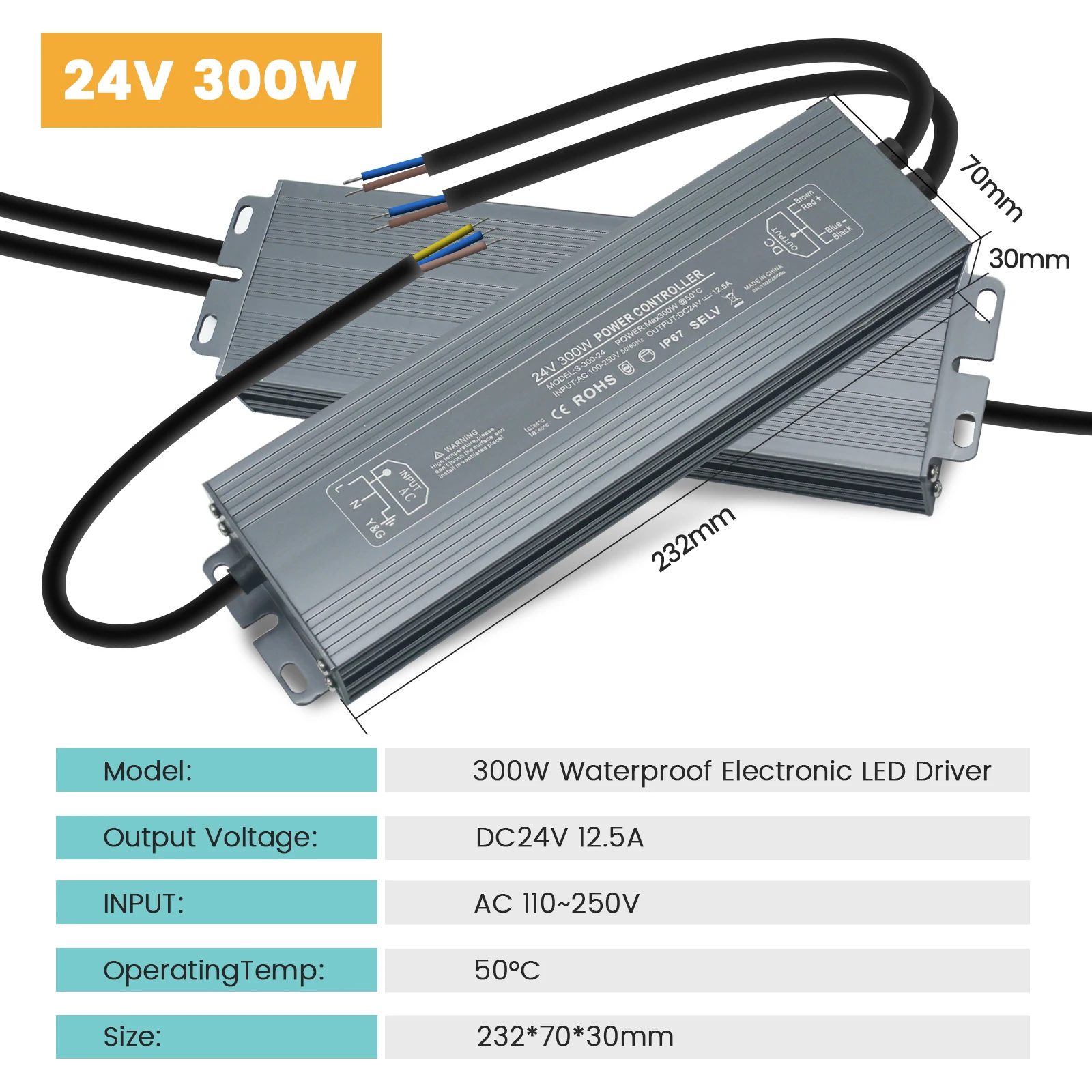IP67 Wasserdichter LED-Netzteiltreiber AC 110 V 240 V auf DC 12 V 24 V 36 W 60 W 80 W 100 W 300 W 400 W 500 W 600 W Transformator-Adapter