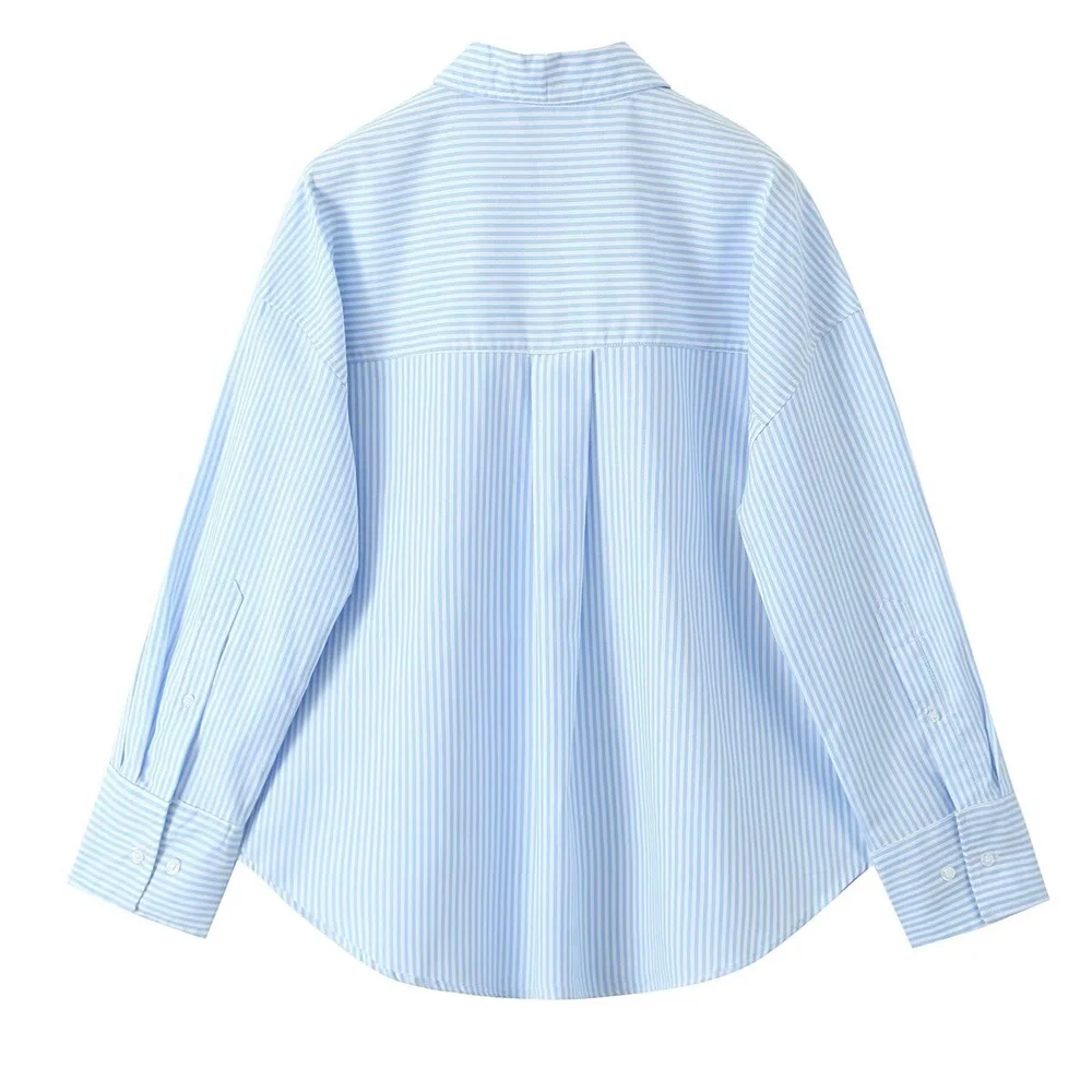 2024 autumn new women's clothing casual fashion temperament versatile simple striped long sleeved lapel top shirt