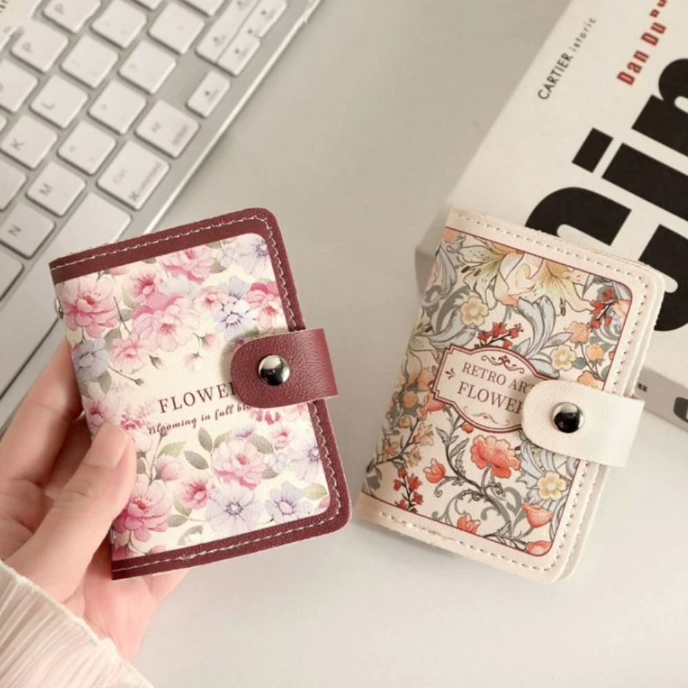 ID Bank Credit Card Vintage Floral Card Bag Card Cover PU Leather Oil Painting Card Holders Large Capacity Gentle