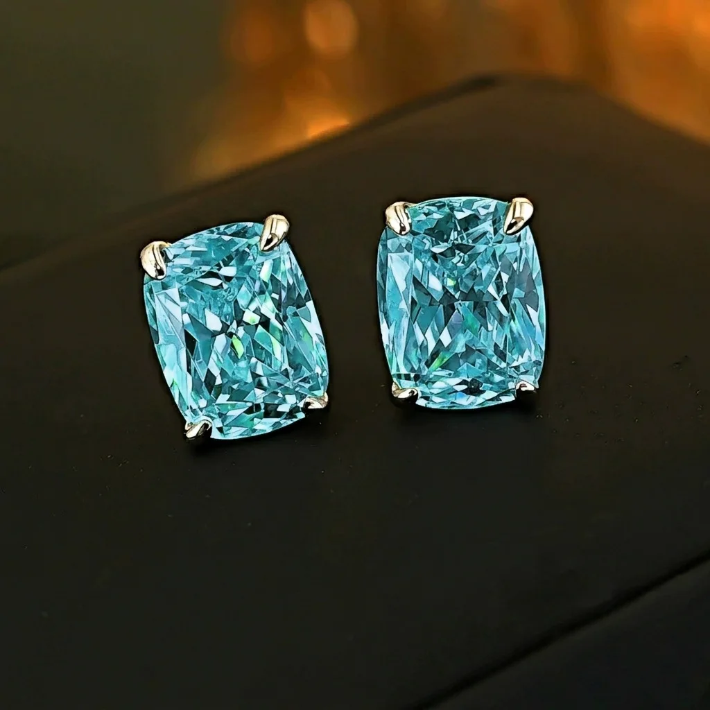 2026 Neue Produkteinführung - Meistverkaufte Diamant-Paribadeni-Eis-Schnitt Lange Kissenförmige Weiße Zirkonium-Ohrringe aus Reinem Silber, Einfach – Detail 7
