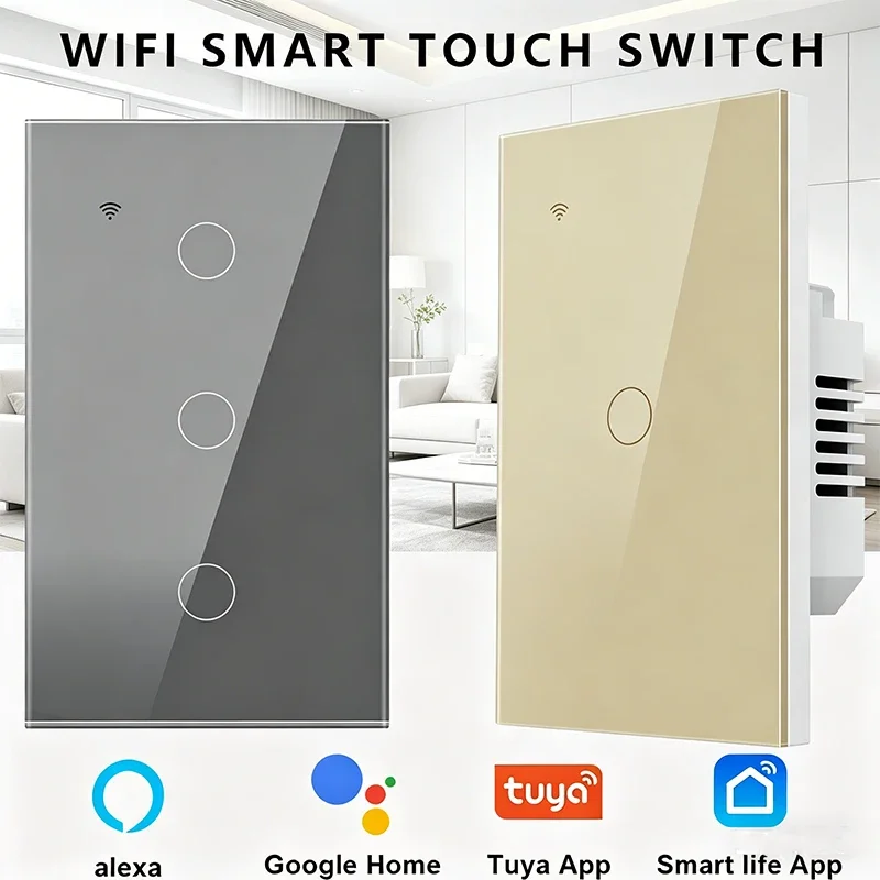 US Tuya Smart Life Light Switch WiFi Touch Sensor Smart Switch  App Remote Control Neutral Wire Required 110V 240V For Alexa