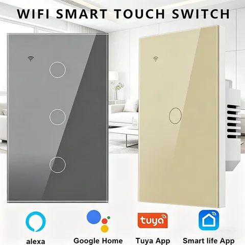 US Tuya Smart Life Light Switch WiFi Touch Sensor Smart Switch  App Remote Control Neutral Wire Required 110V 240V For Alexa