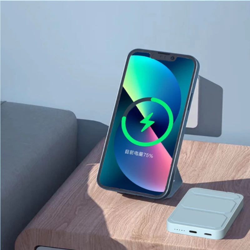 For IPhone Samsung Wireless Magnetic 10000mAh Power Bank with Foldable Stand Portable 5000mAh External Auxiliary Battery