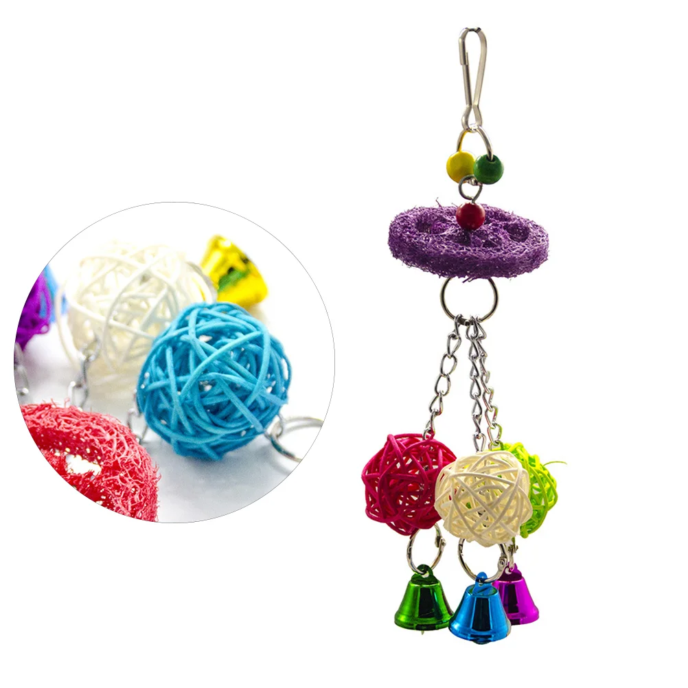 Loofah Sponge String Playing Toy Funny Parrot Rattan Ball Bite Toy Creative Bite String (Random Color)