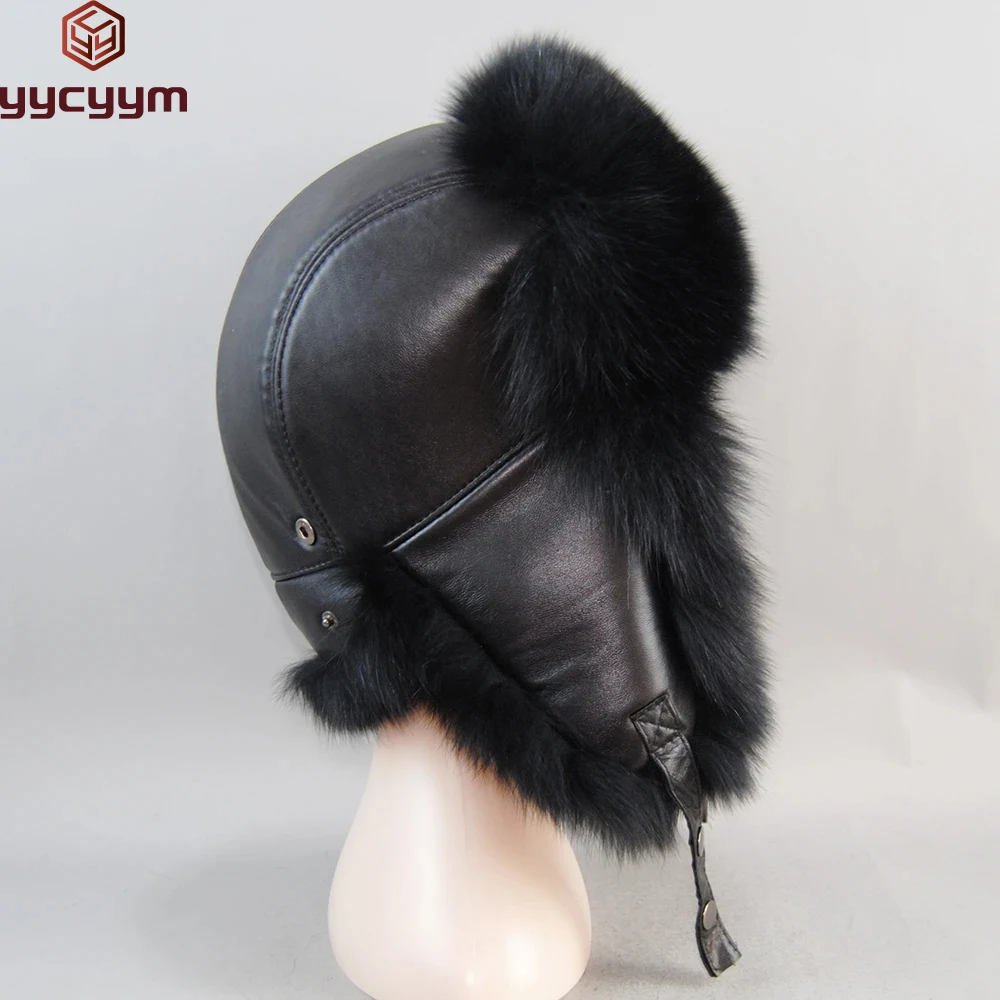 

2024 Brand Winter Genuine Real Fox Fur Hat Unisex 100% Natural Real Leather Cap Casual Warm Soft Russia Real Fox Fur Bomber Caps