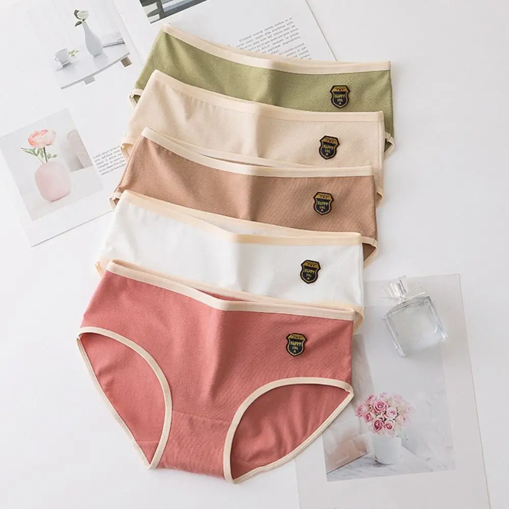 

6PCS Trendy Cotton Crotch Simple Panties Breathable Underpants Underwear Women Mid Waist Large Size Briefs Large Size