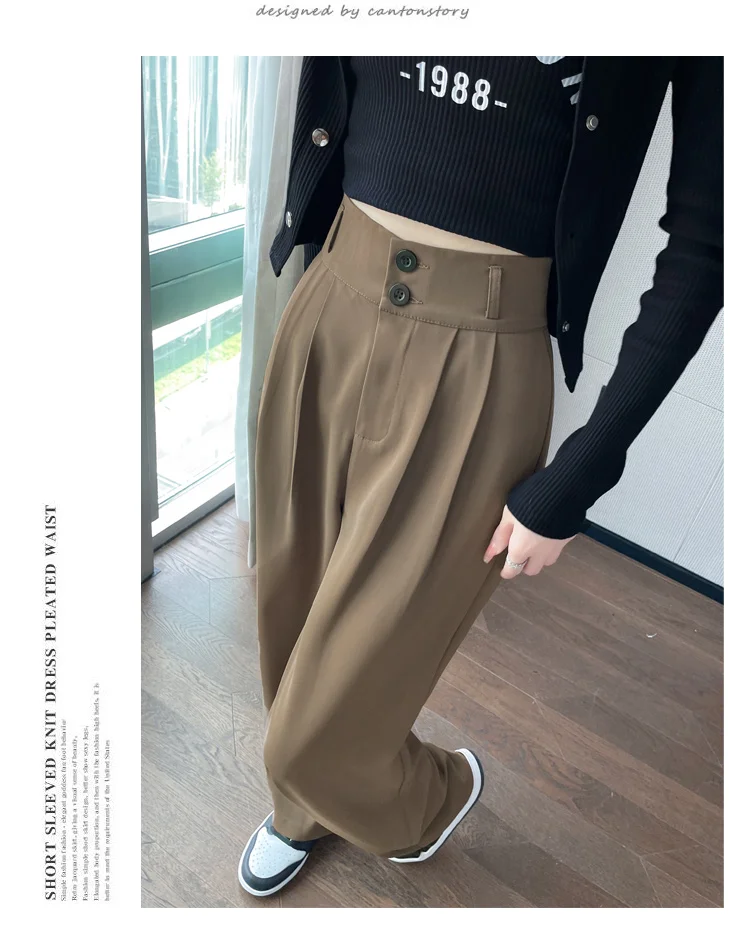 Frauen Lose Frühling Sommer 2024, Neue Hohe Taille Breite Beine Dünne Beiläufige Hosen Koreanische Mode-Trend Weiblichen Anzug Gerade Hosen – Detail 17