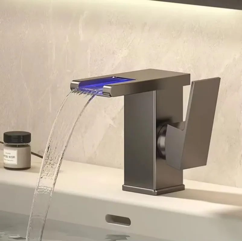 

Waterfall Basin Faucet Hot Cold Mix Tap Wall Mounted Single Hole Sink Tap Bathroom Ceramic Cartridge Durable Brass Construction