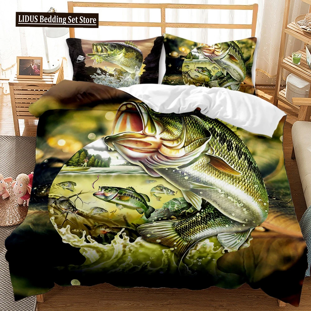 

Big Pike Fishing Hunting Bedding Set Boys Girls Twin Queen Size Duvet Cover Pillowcase Bed Kids Adult Home Textileextile