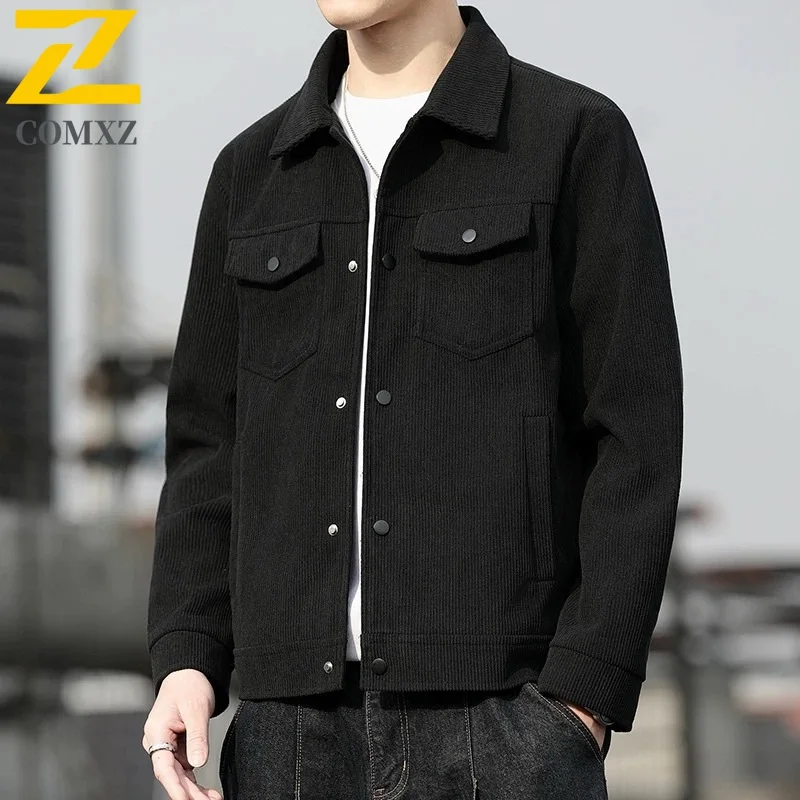 

Мужская куртка с лацканами, вельветовая, простая стильная, универсальная, приятная для кожи, удобная ветрозащитная куртка, деловая повседневная ветровка для поездок на работу