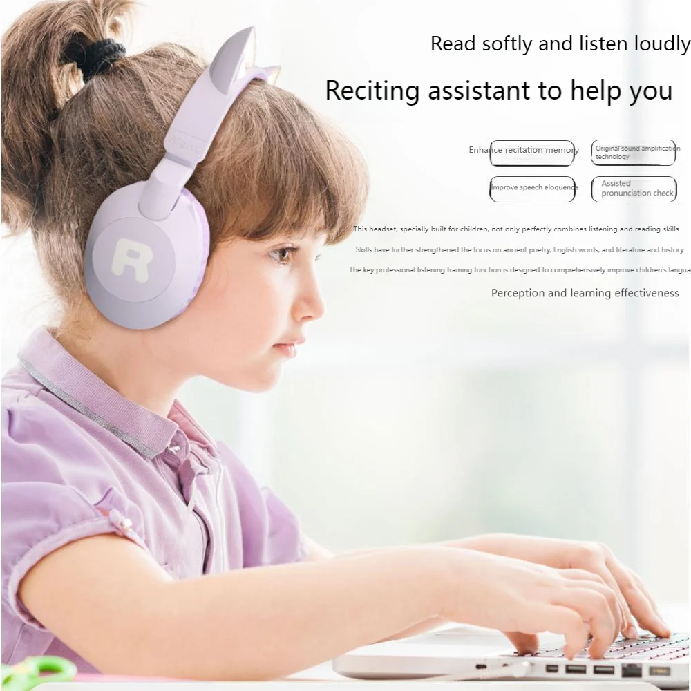 

New Childrens Wireless Over - Ear Headphones Cute Cartoon Cat-ear Kid Study Headset Noise-canceling With Mic for Student Gifts